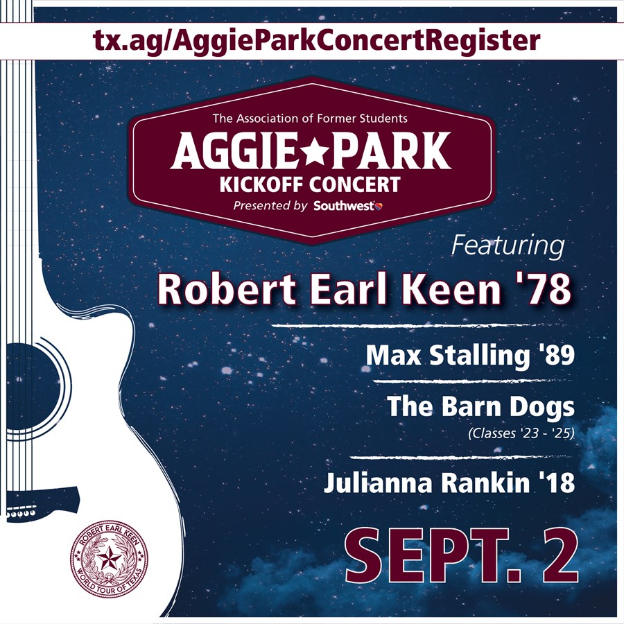 Register now to attend free Aggie Park Kickoff Concert