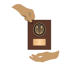 Image showing one hand giving a Century Club plaque to another hand