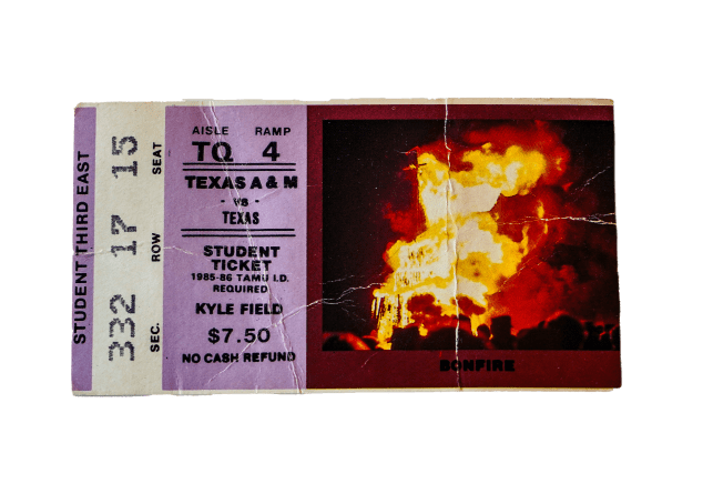 1985 ticket courtesy of Michelle McDaniel ’88; photo by Melanie McBride ’23